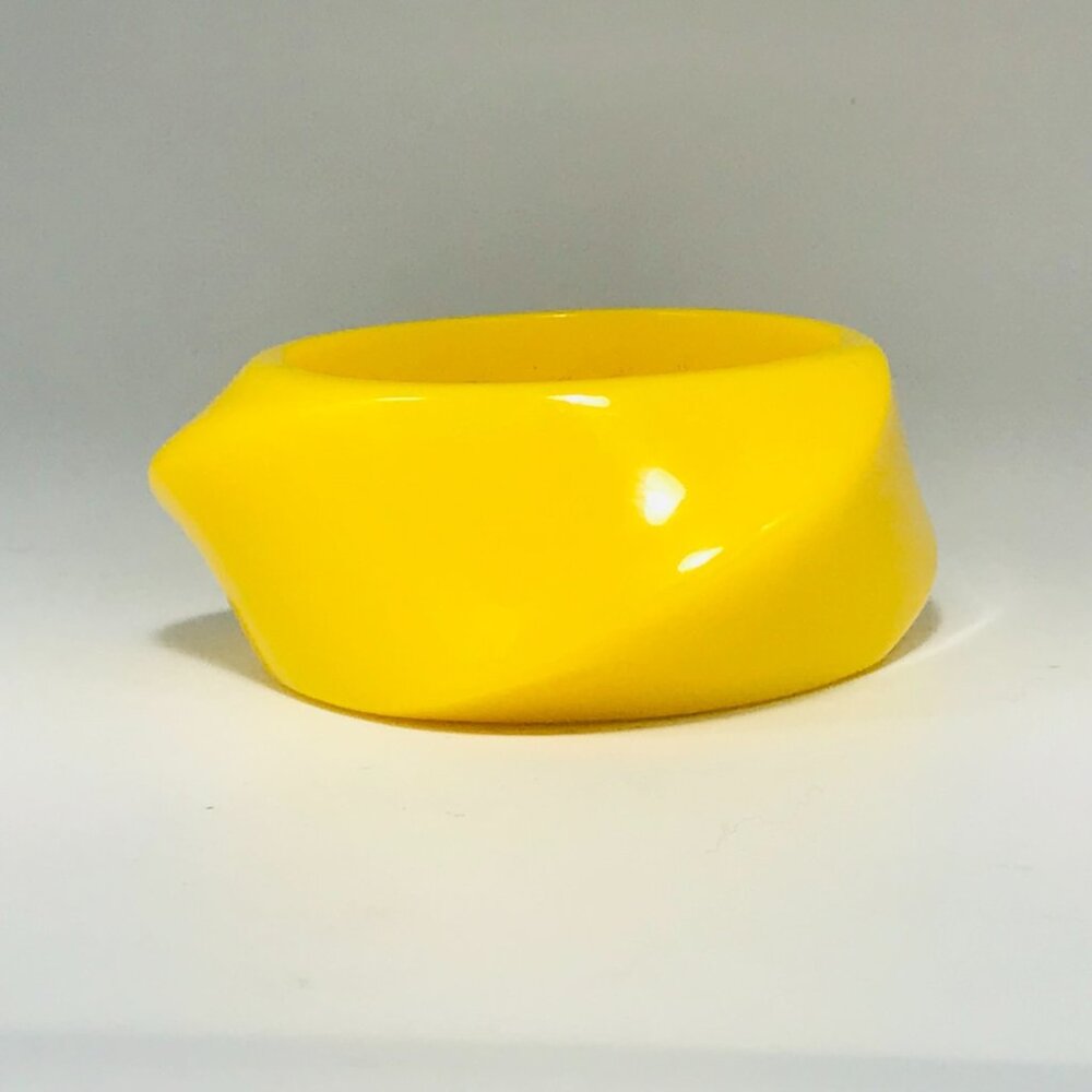 Vintage Lucite Bangle Bracelet Yellow Asymmetrical MCM Wide Chunky Estate USA